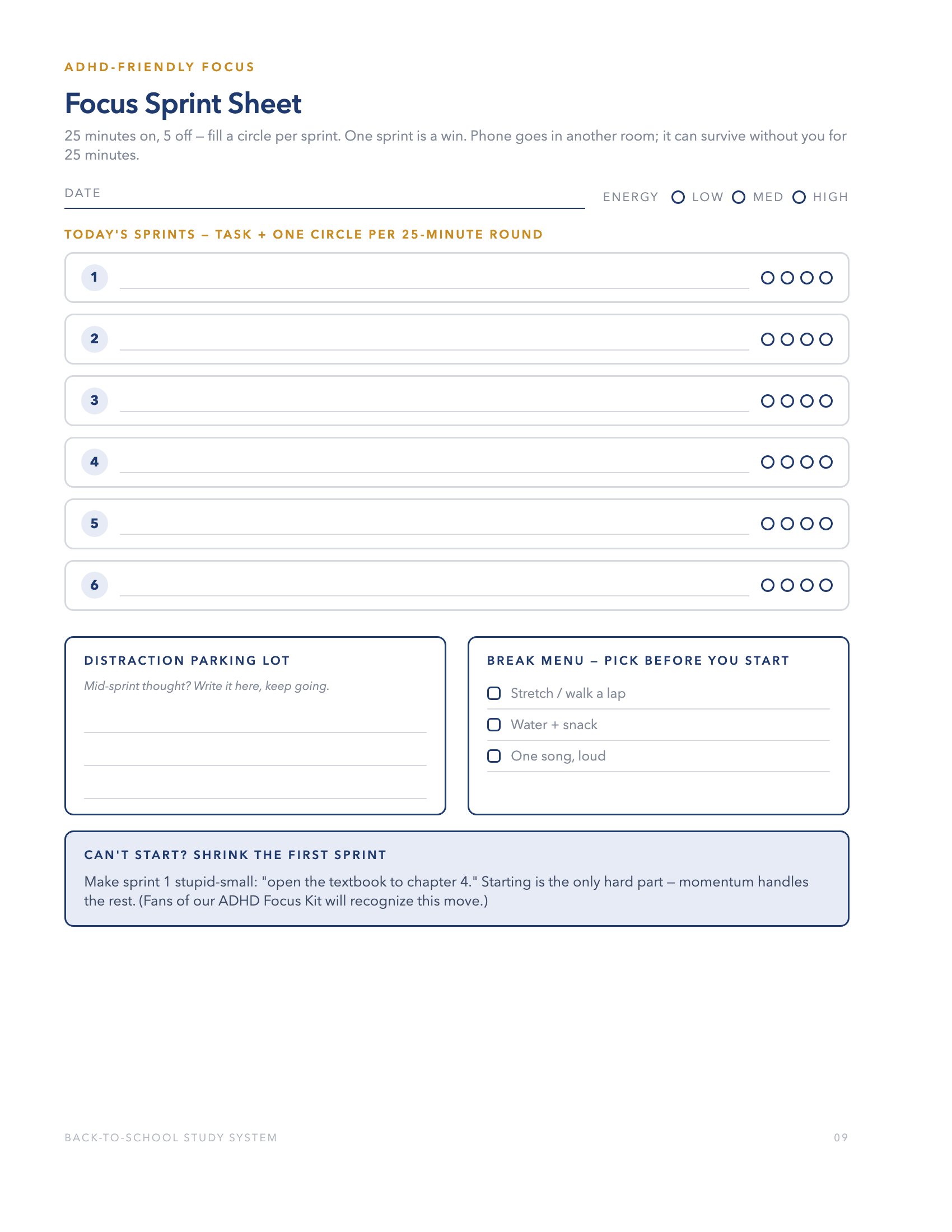Focus Sprint Sheet